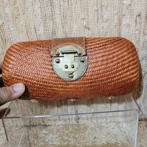 Kotur Straw Clutch with chain and Brass Hardware & Leather Accents